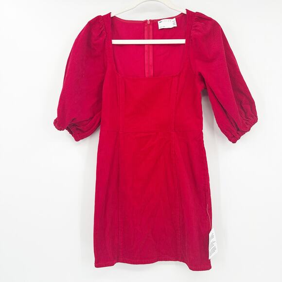 NWT Asos Design Womens Party Going Out Corduroy Puff Sleeve Corset Mini Dress 2P - Picture 1 of 9